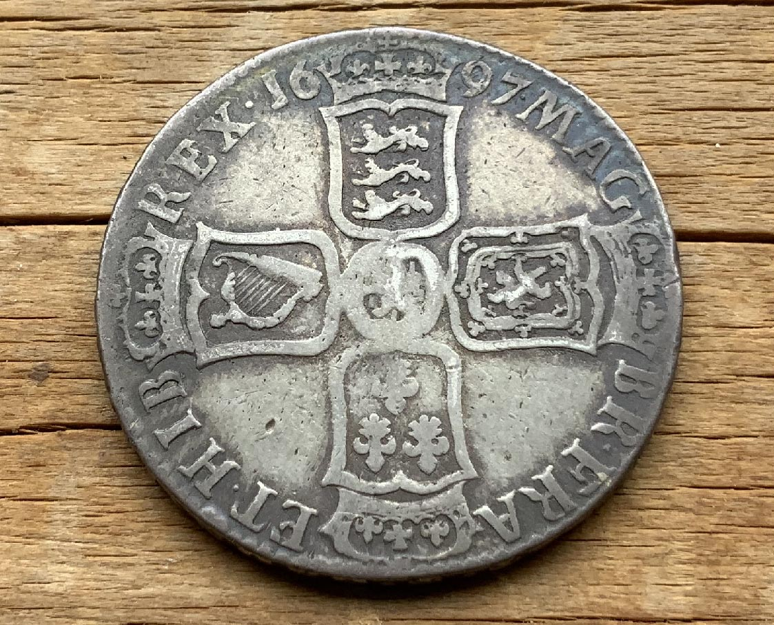 Great Britain Exeter mint 1697 silver half crown coin